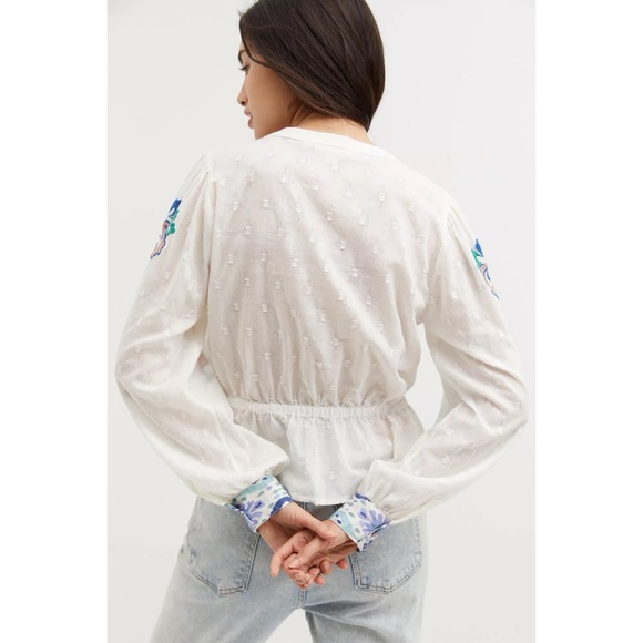 NWT Anthropologie Forever That Girl Embroidered Floral Swiss Dots Peplum Blouse - Picture 11 of 12